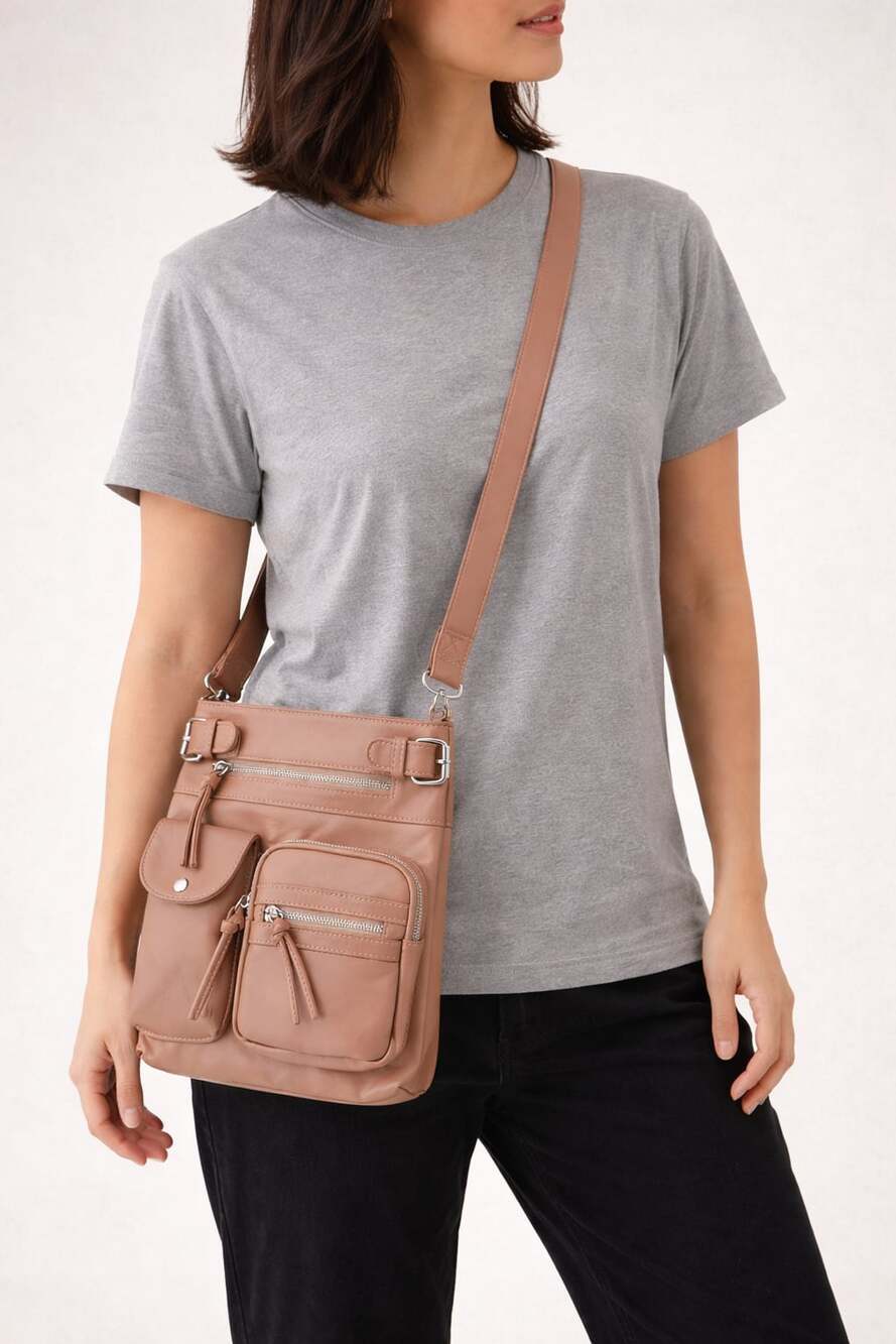 MultiSac Zippy Multi-Pocket Crossbody Bag, Tan